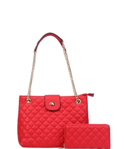 2in1 Classic Quilted Designer Shoulder Bag Wallet Set CC-8621W RED